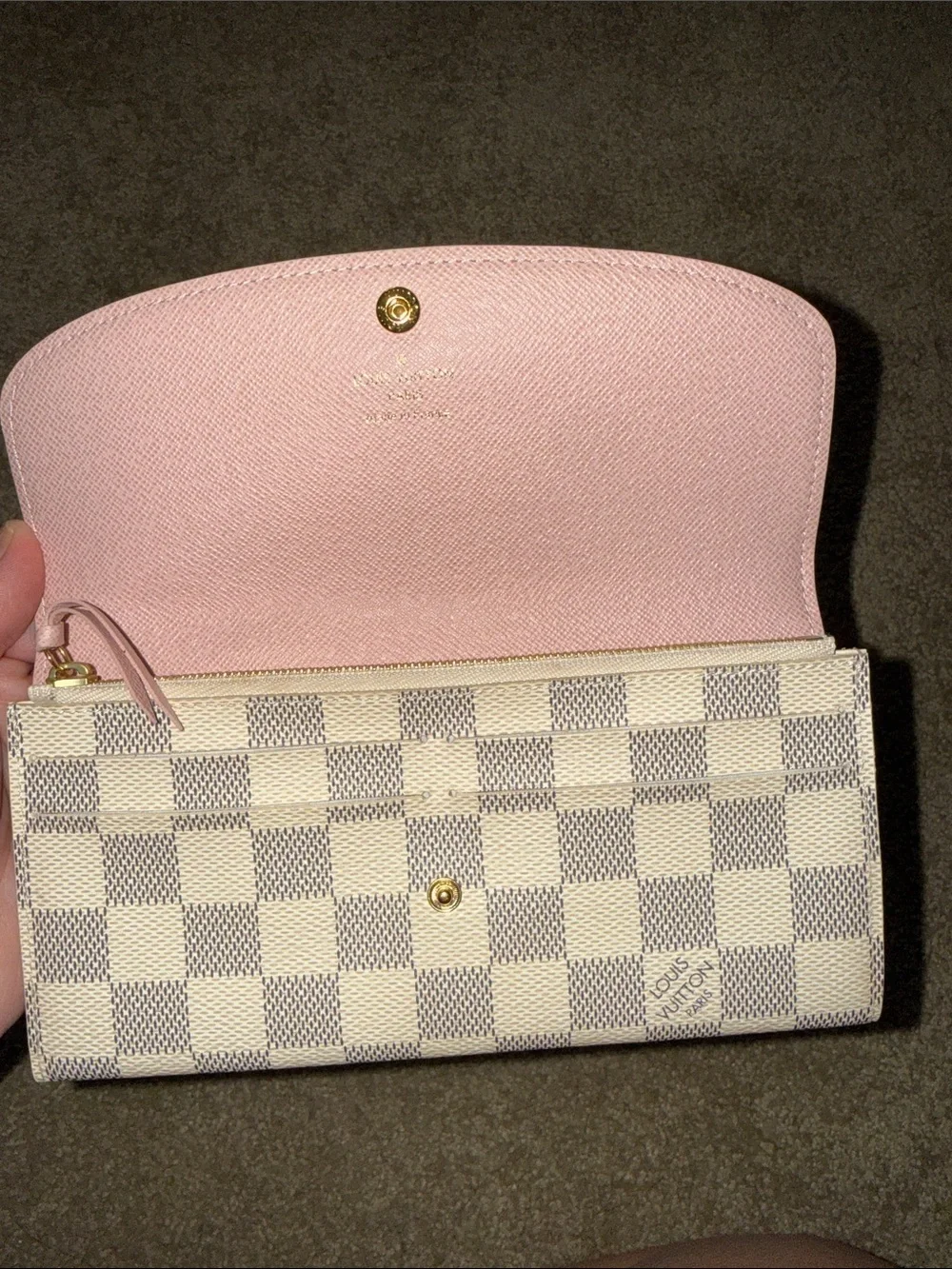 Louis Vuitton Damier Azur Checkered Continental Wallet with Pink Snap